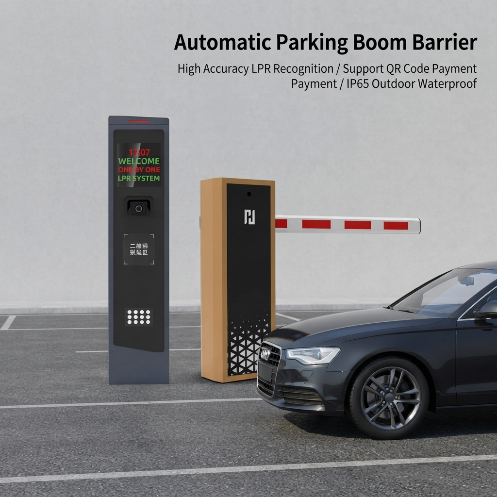 Automatic parking barrier with a licence plate recognition terminal in an open car park