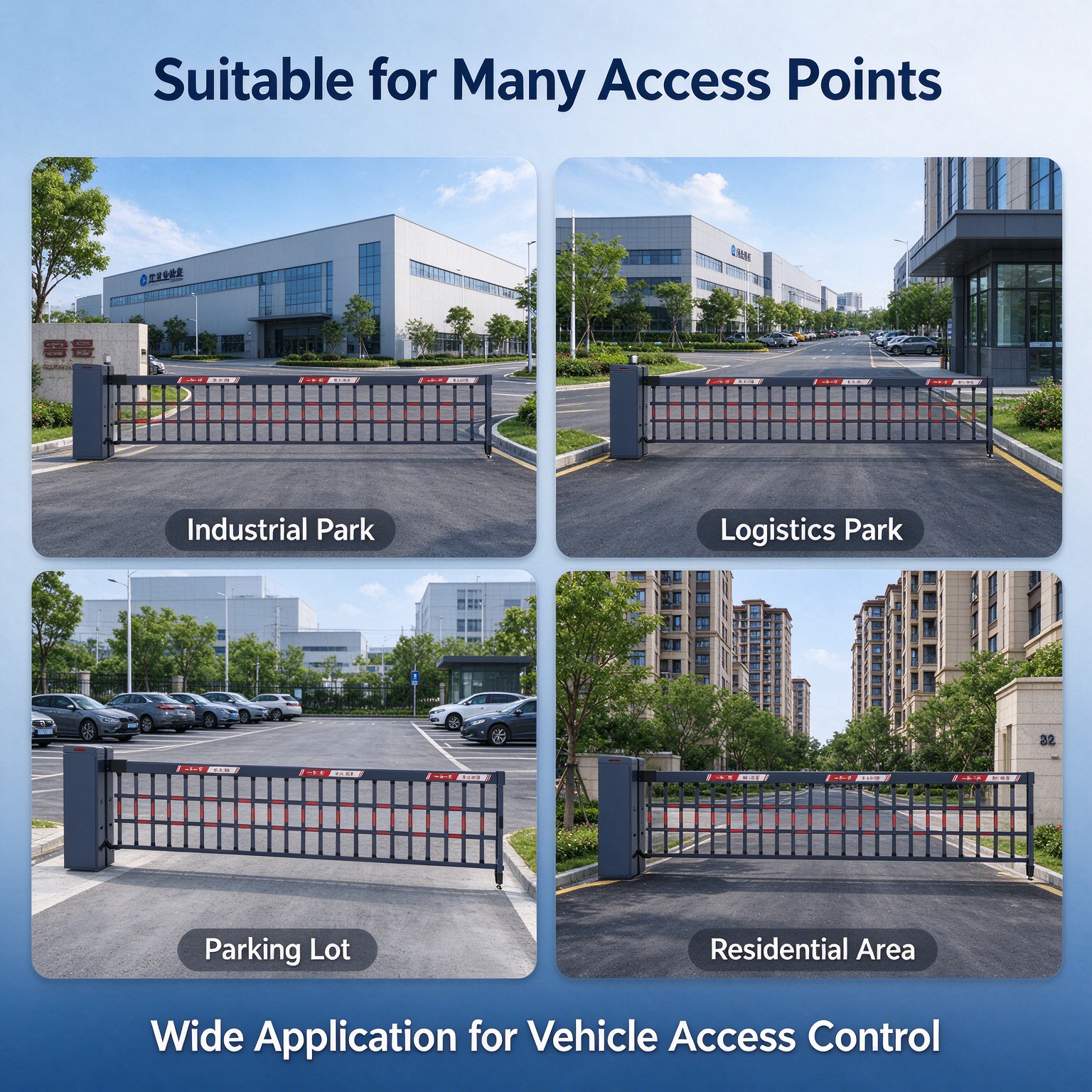 Automatic vehicle entrance gate for a car park at a commercial building
